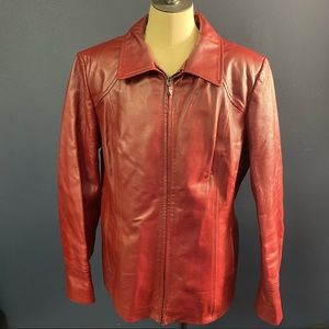 Red leather full zip jacket L